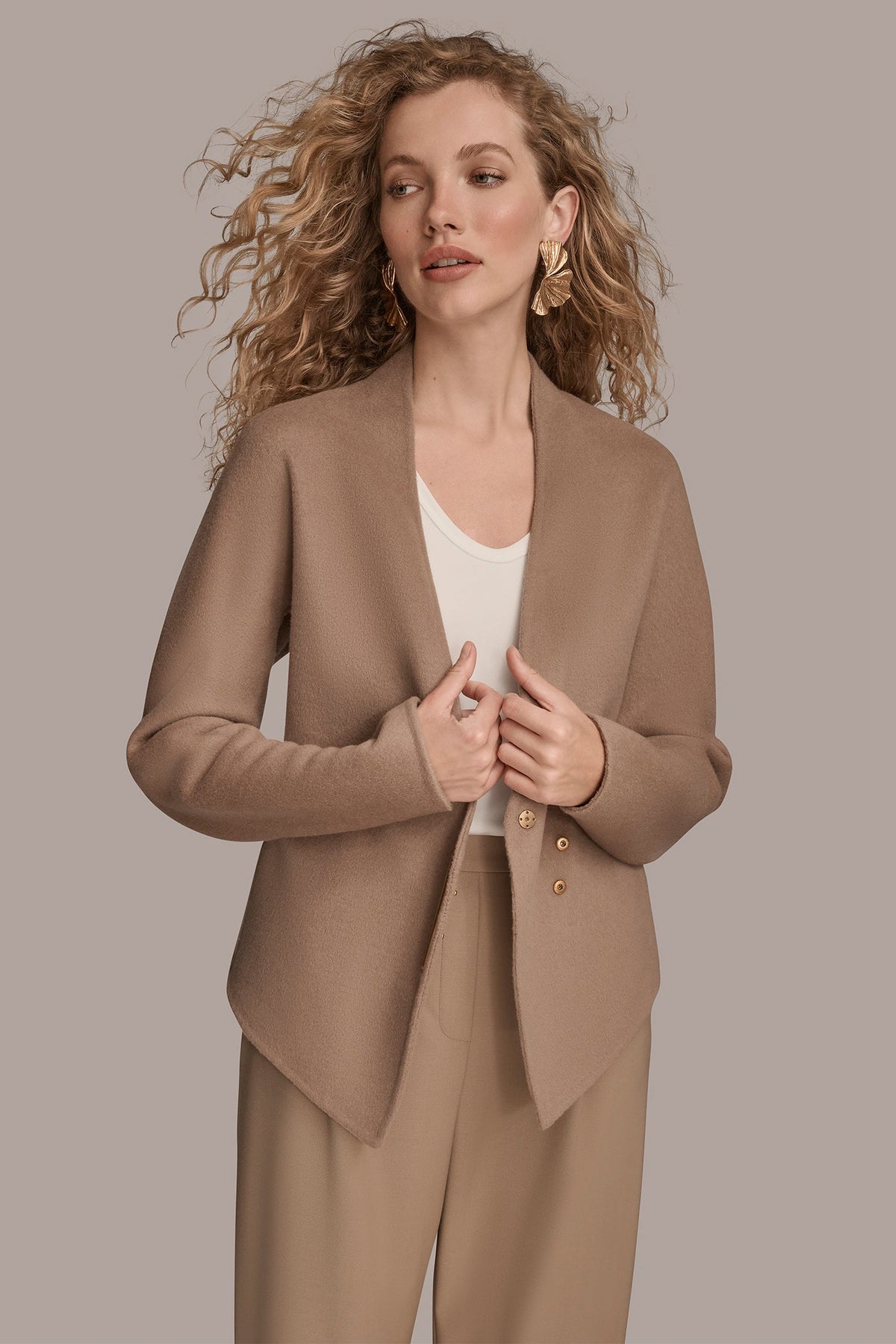 Donna Karan COLLARLESS EMBELLISHED WRAP JACKET