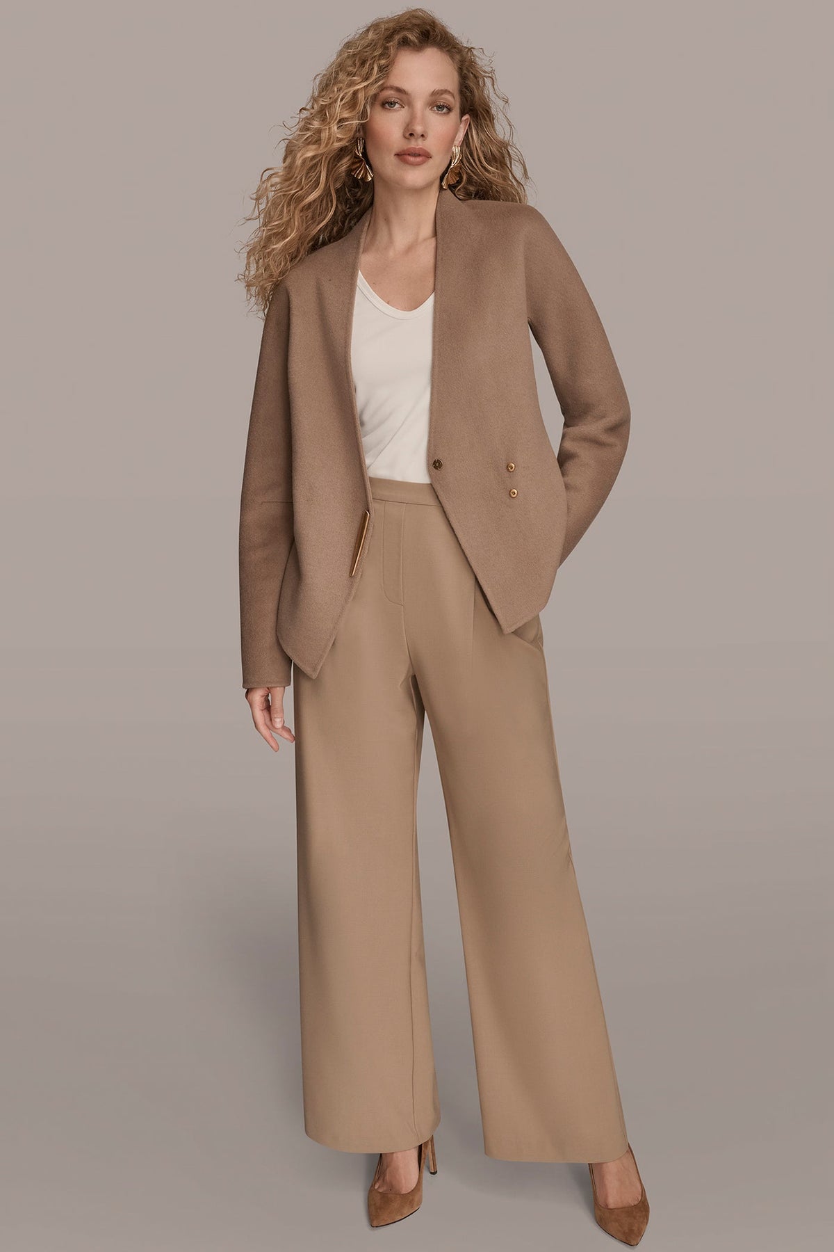 Donna Karan COLLARLESS EMBELLISHED WRAP JACKET