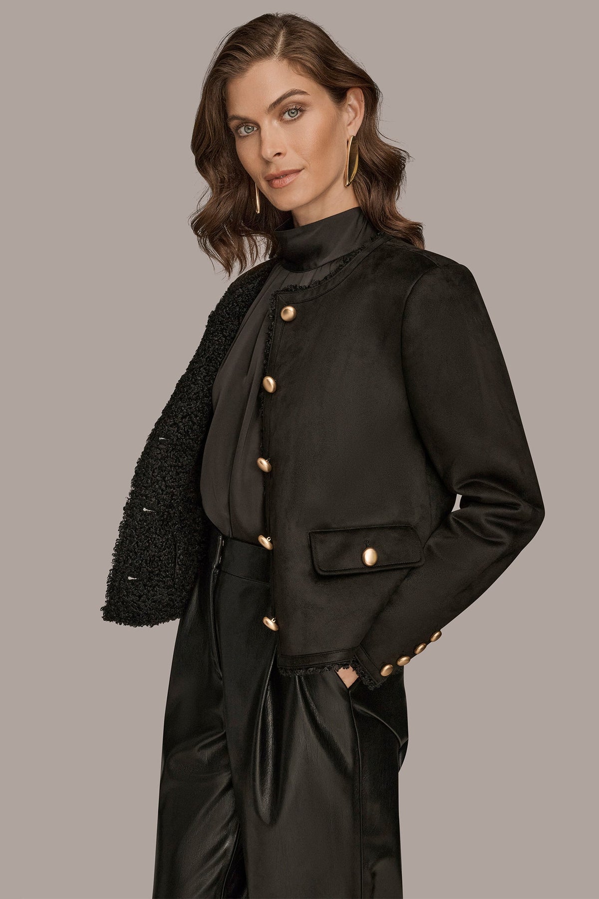 Donna Karan FAUX-SHEARLING BOXY COAT