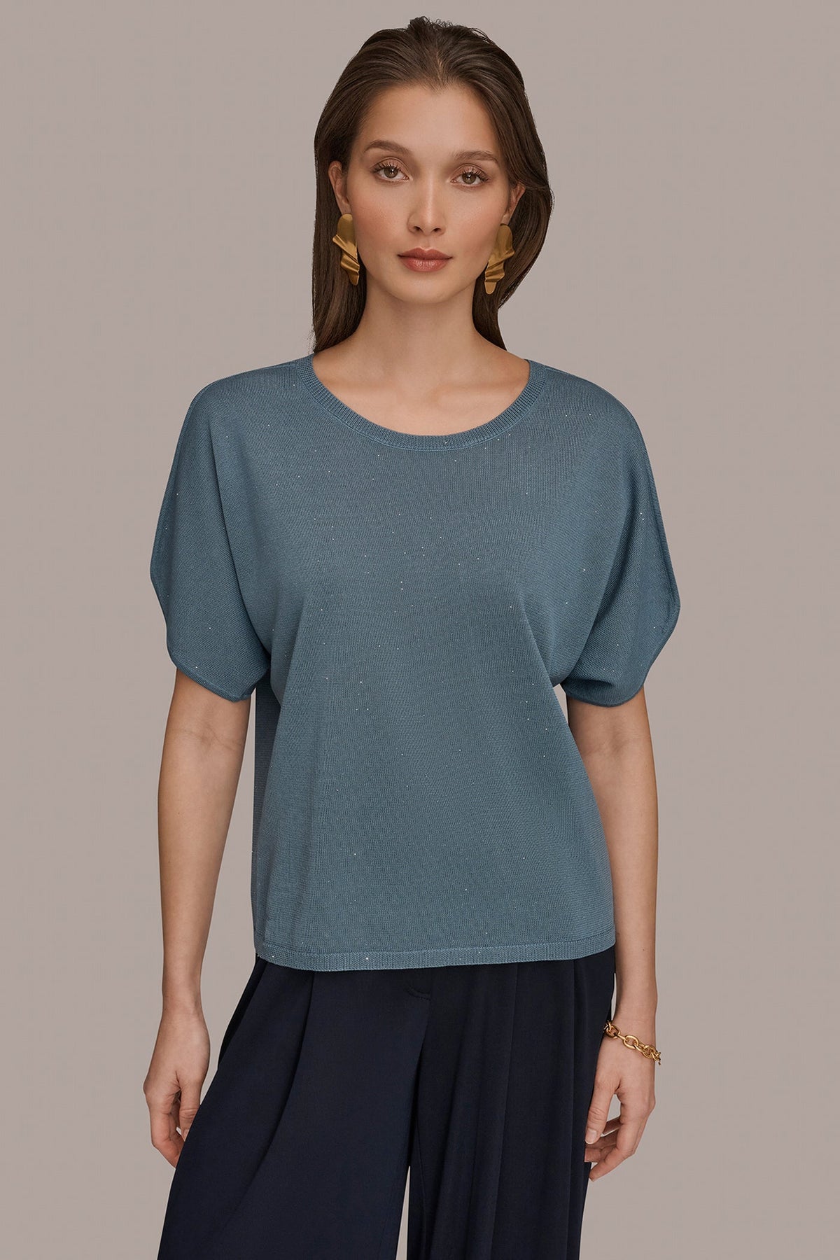 Donna Karan SEQUIN SPLIT SLEEVE SWEATER