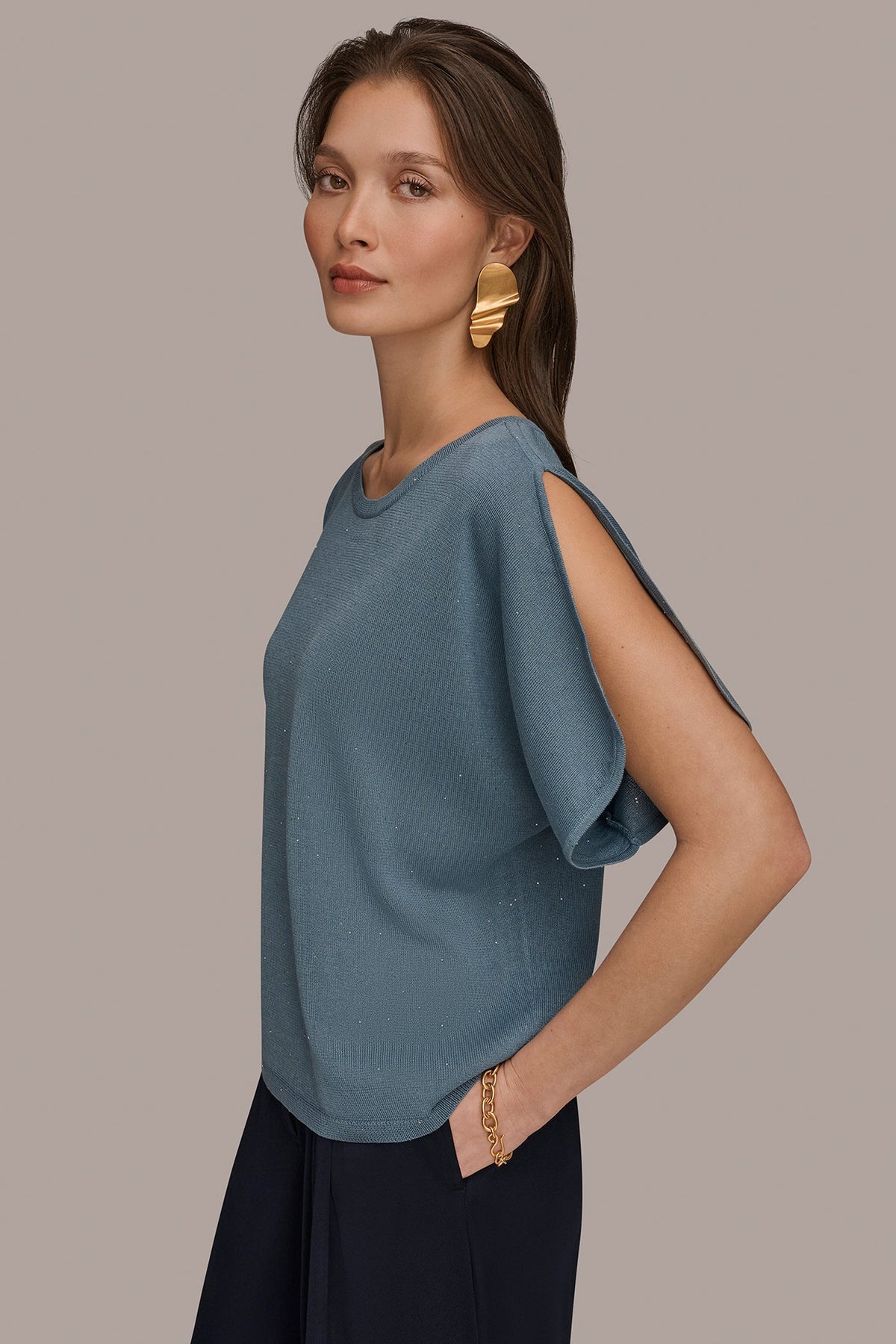 Donna Karan SEQUIN SPLIT SLEEVE SWEATER