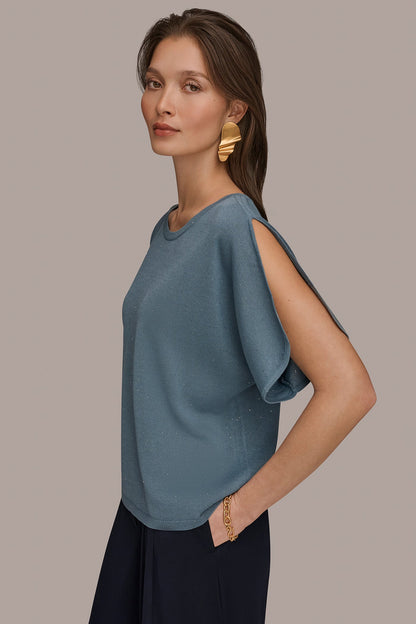 Donna Karan SEQUIN SPLIT SLEEVE SWEATER