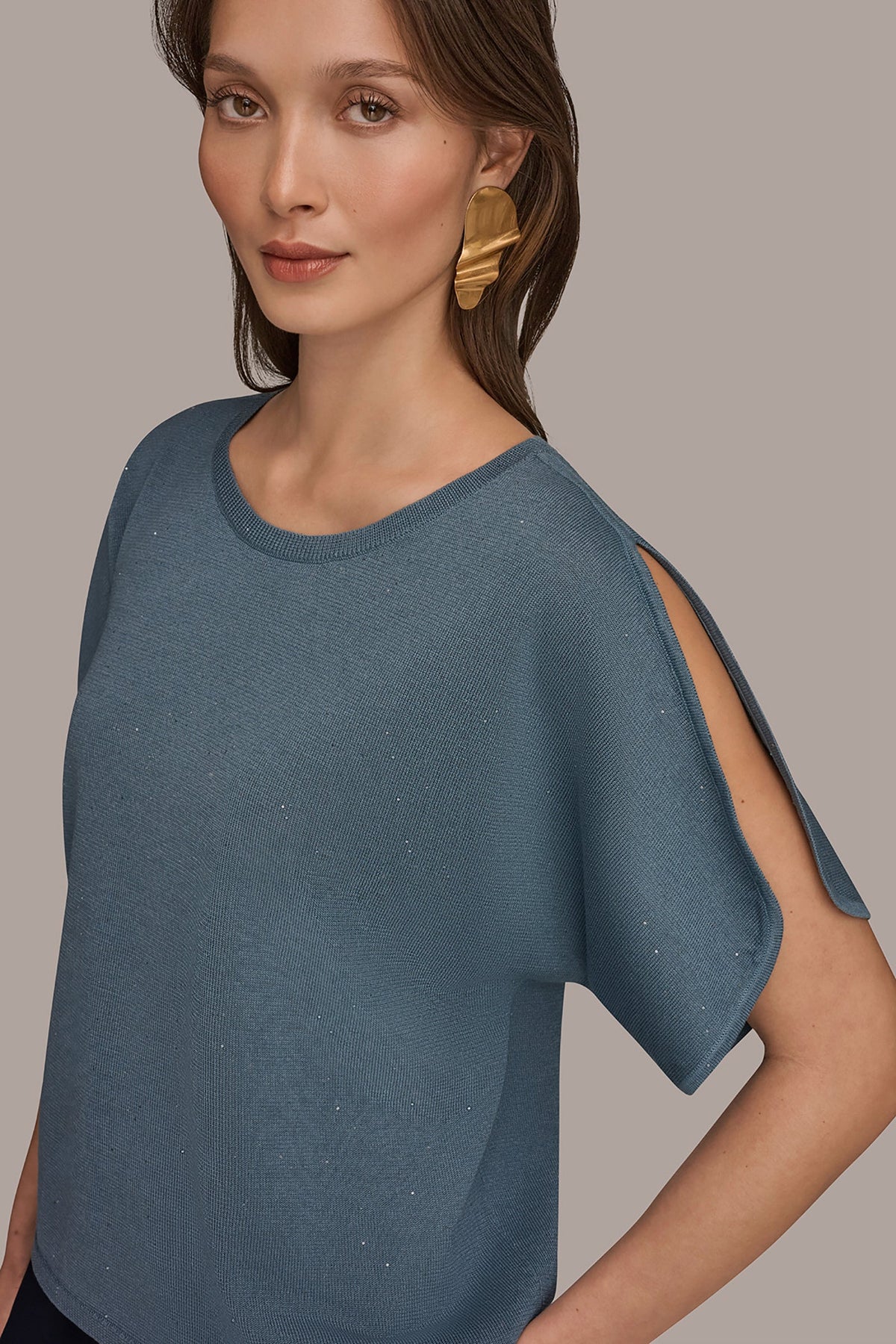 Donna Karan SEQUIN SPLIT SLEEVE SWEATER