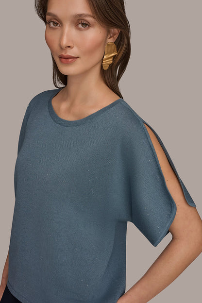 Donna Karan SEQUIN SPLIT SLEEVE SWEATER