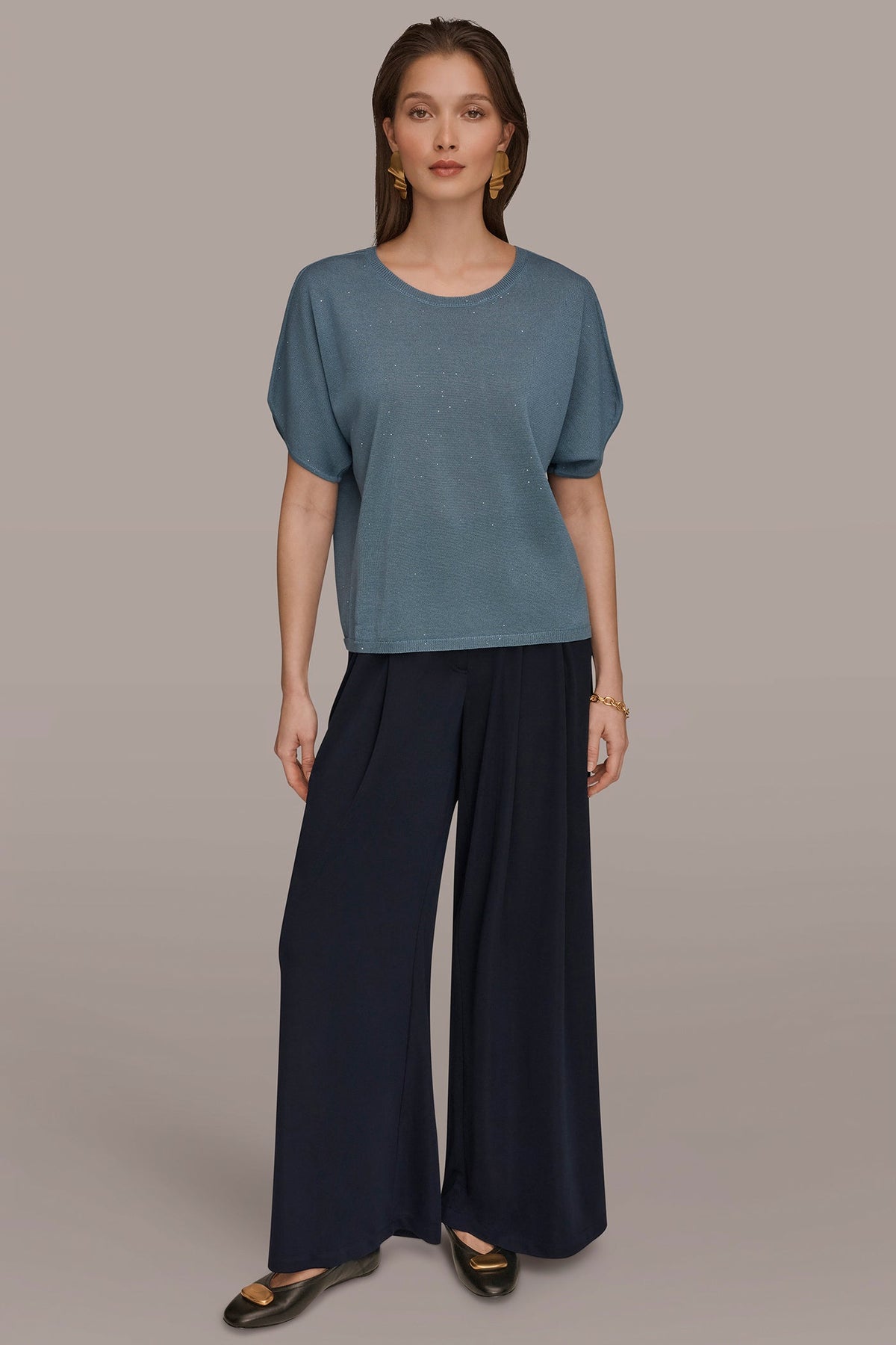 Donna Karan SEQUIN SPLIT SLEEVE SWEATER
