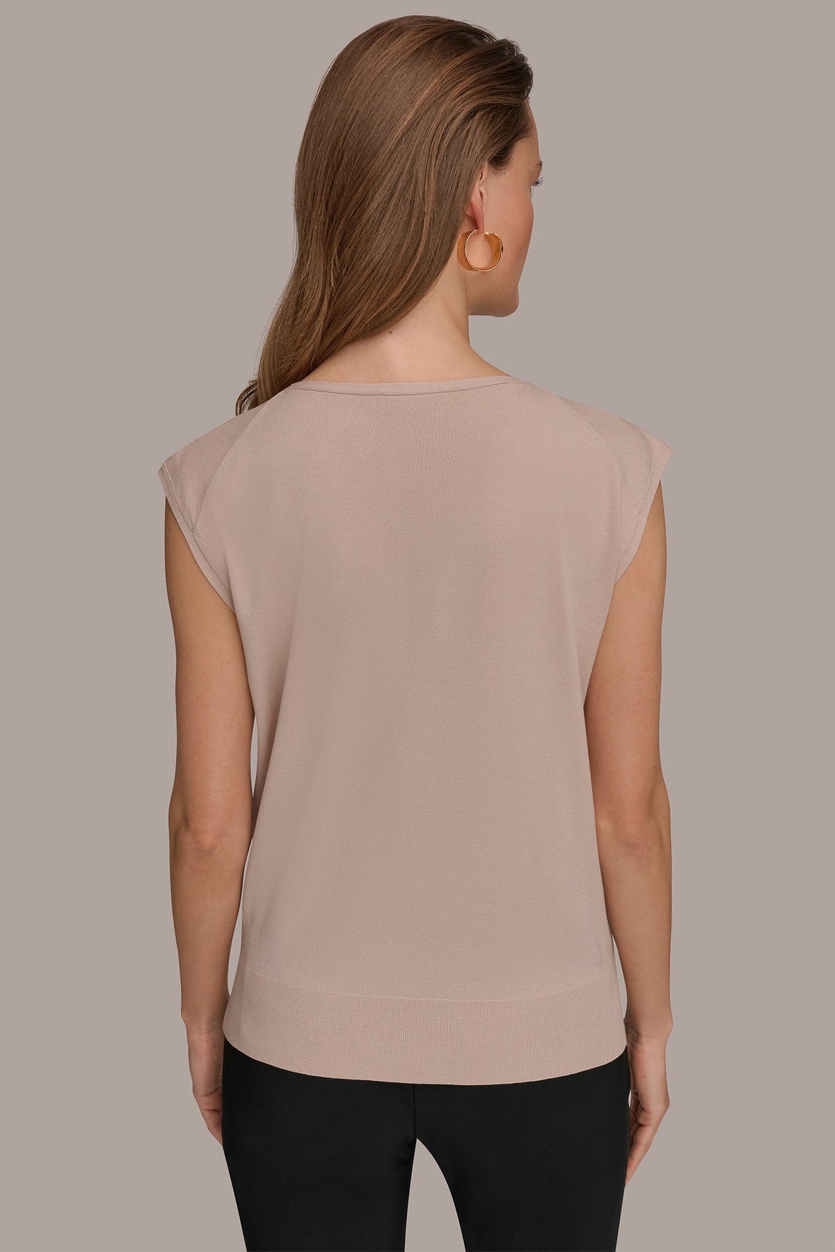 Donna Karan CAP SLEEVE METALLIC TRIM SWEATER