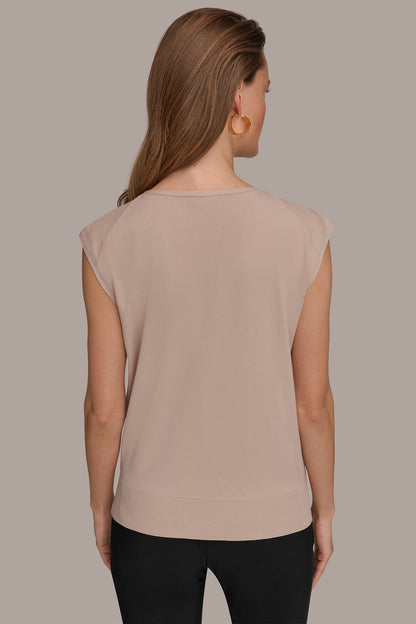 Donna Karan CAP SLEEVE METALLIC TRIM SWEATER