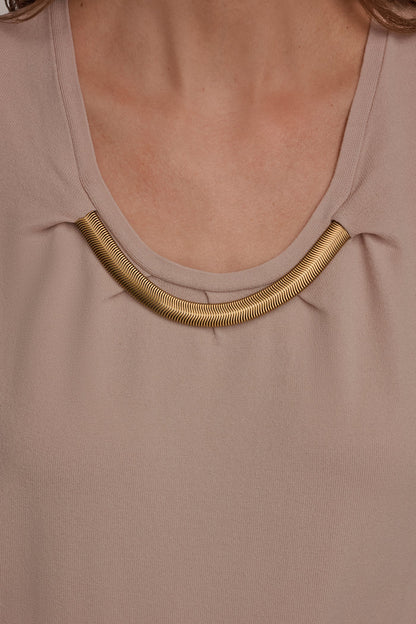Donna Karan CAP SLEEVE METALLIC TRIM SWEATER