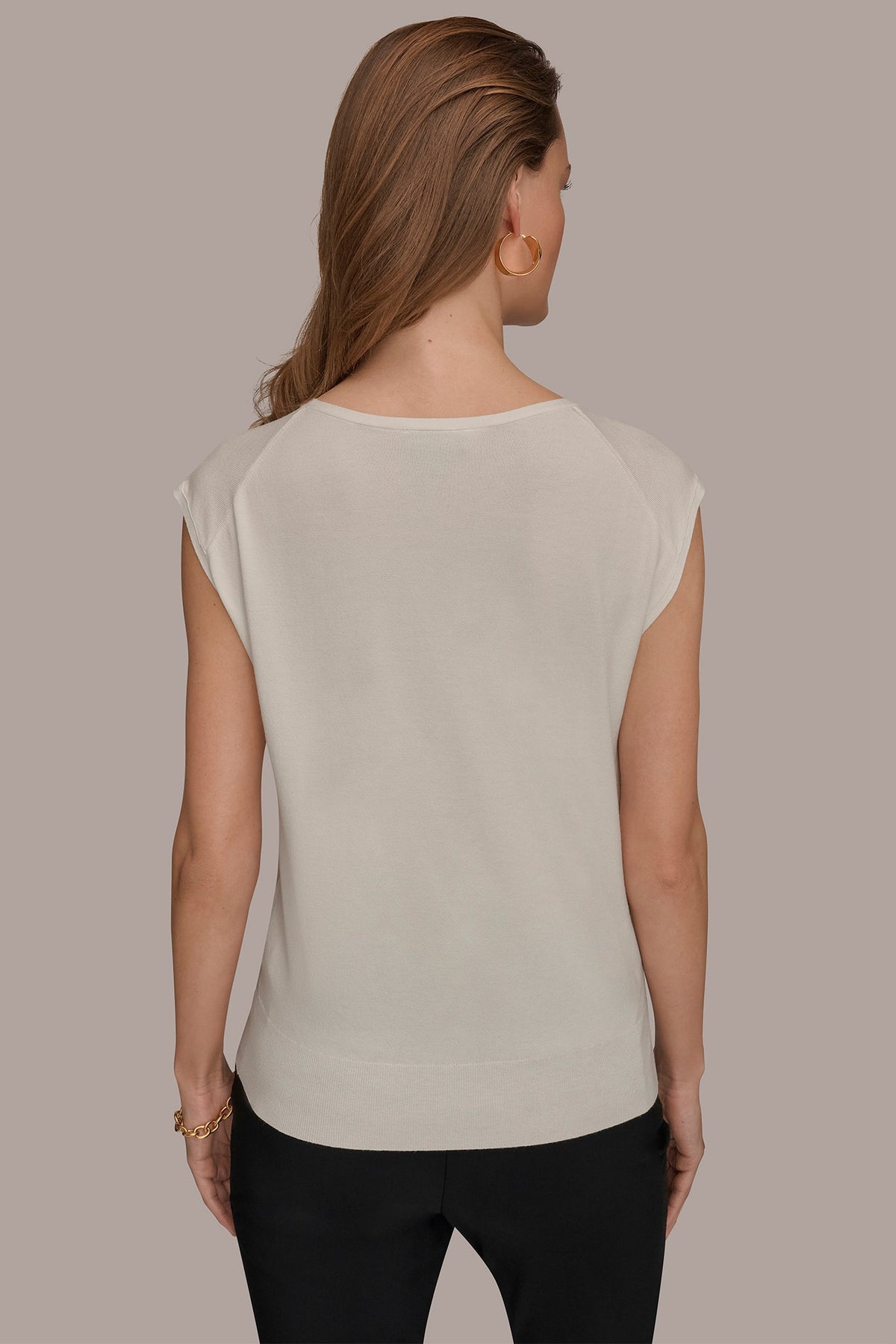 Donna Karan CAP SLEEVE METALLIC TRIM SWEATER