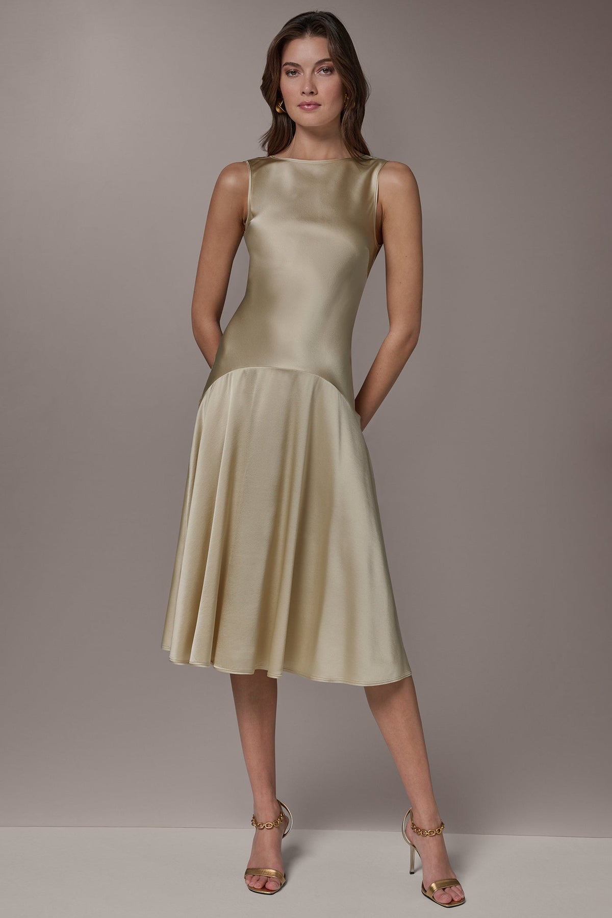 Donna Karan SILK-CHARMEUSE MIDI A-LINE DRESS