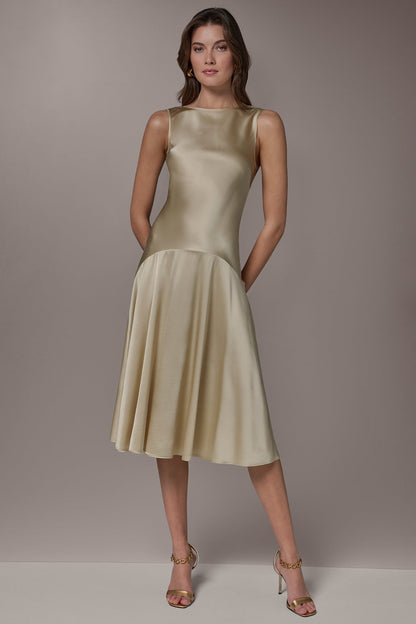 Donna Karan SILK-CHARMEUSE MIDI A-LINE DRESS
