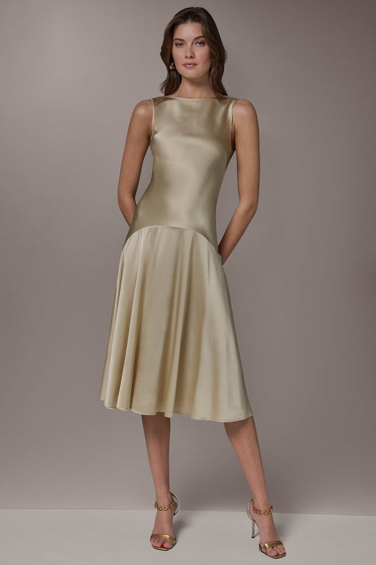 Donna Karan SILK-CHARMEUSE MIDI A-LINE DRESS