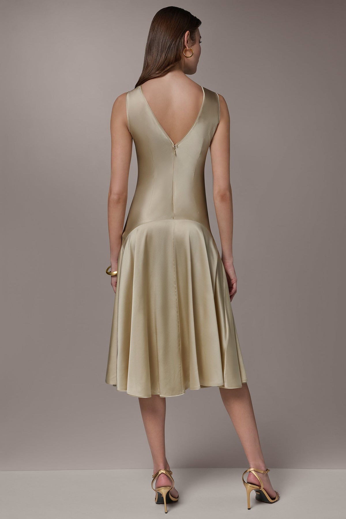 Donna Karan SILK-CHARMEUSE MIDI A-LINE DRESS