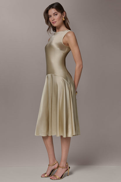 Donna Karan SILK-CHARMEUSE MIDI A-LINE DRESS