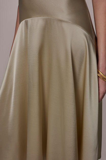 Donna Karan SILK-CHARMEUSE MIDI A-LINE DRESS