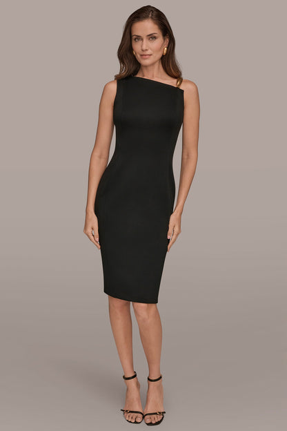 Donna Karan ONE-SHOULDER ASYMMETRIC MIDI SHEATH DRESS