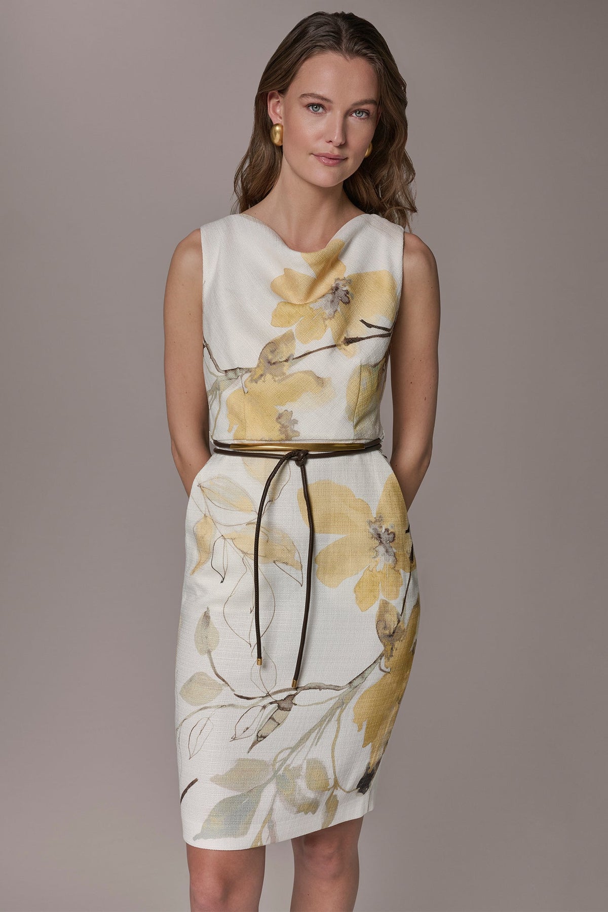 Donna Karan TWEED FLORAL SLEEVELESS SHEATH DRESS