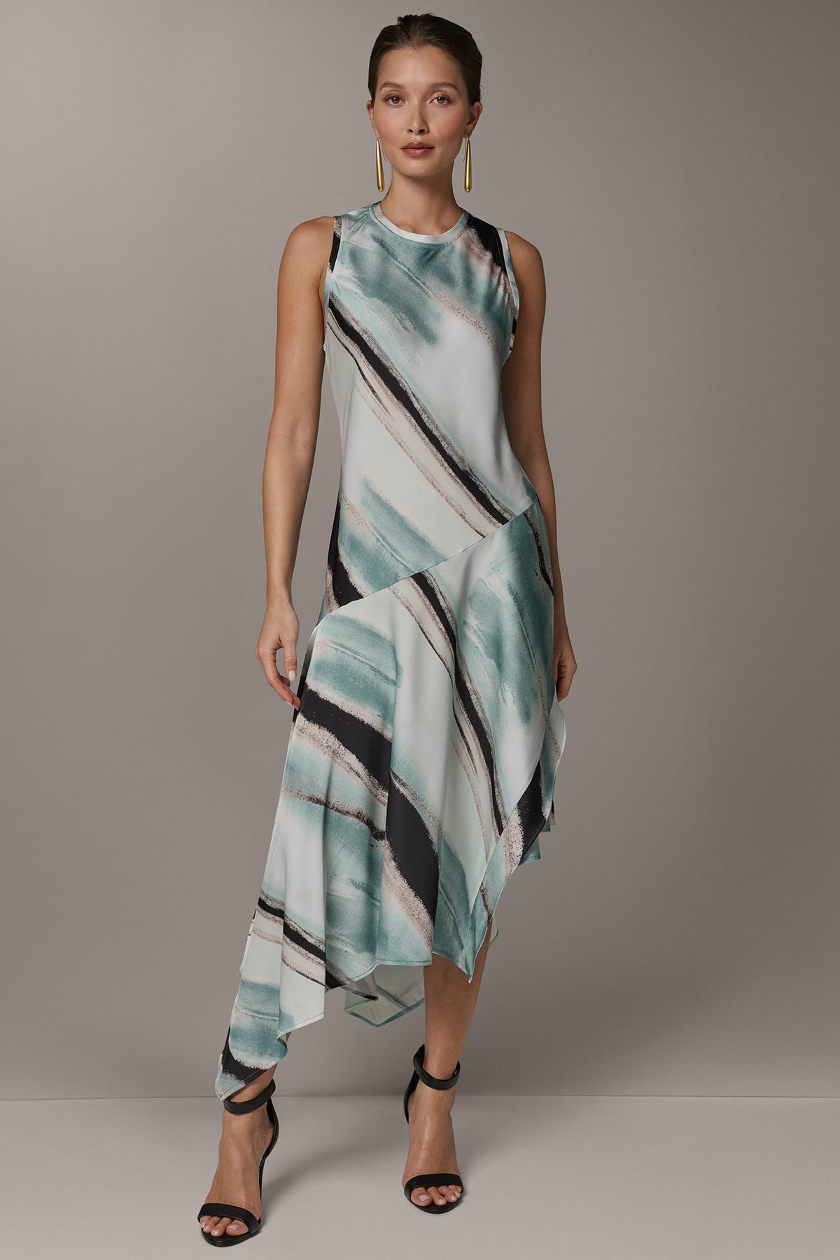 Donna Karan ASYMMETRIC PRINTED MIDI FIT AND FLARE DRESS