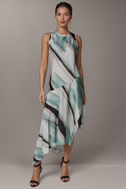 Donna Karan ASYMMETRIC PRINTED MIDI FIT AND FLARE DRESS
