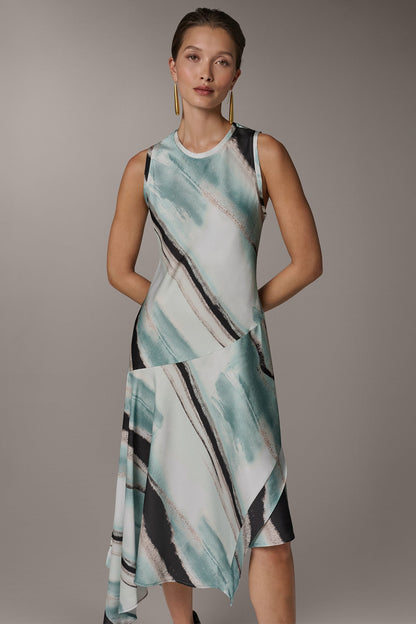 Donna Karan ASYMMETRIC PRINTED MIDI FIT AND FLARE DRESS