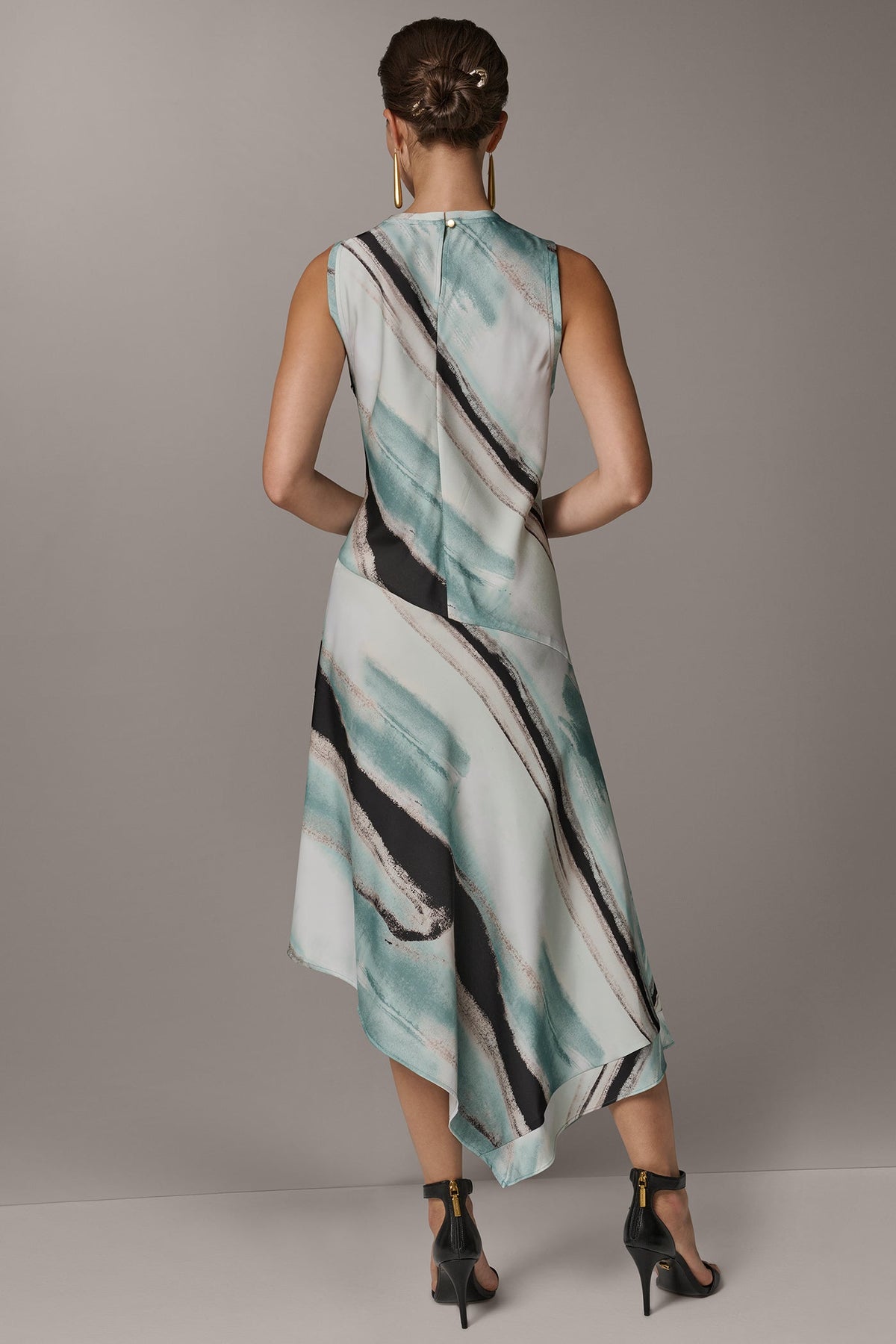 Donna Karan ASYMMETRIC PRINTED MIDI FIT AND FLARE DRESS