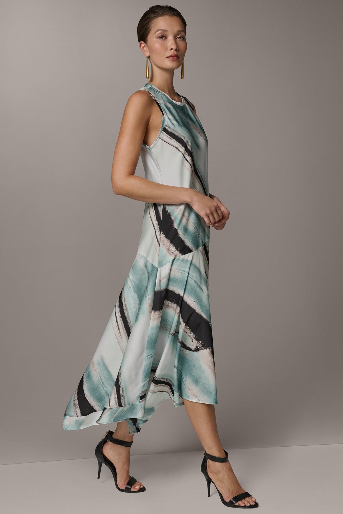 Donna Karan ASYMMETRIC PRINTED MIDI FIT AND FLARE DRESS