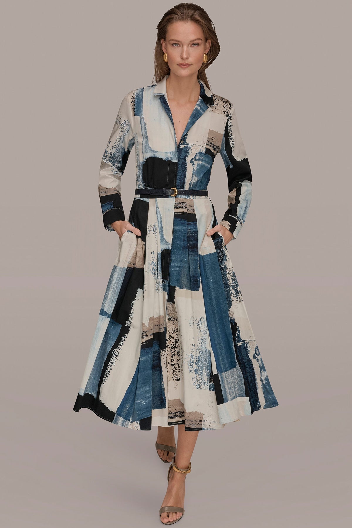 Donna Karan LONG SLEEVE BUTTON FRONT DRESS