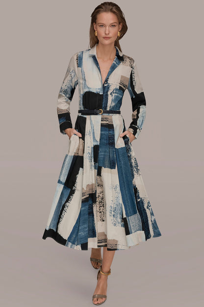 Donna Karan LONG SLEEVE BUTTON FRONT DRESS
