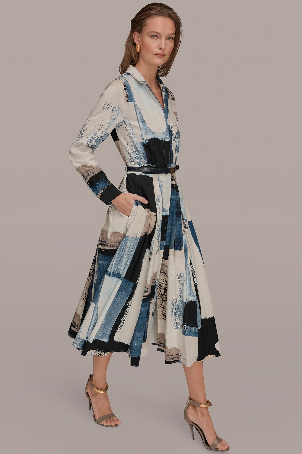 Donna Karan LONG SLEEVE BUTTON FRONT DRESS
