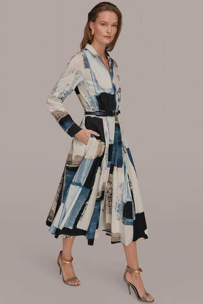 Donna Karan LONG SLEEVE BUTTON FRONT DRESS