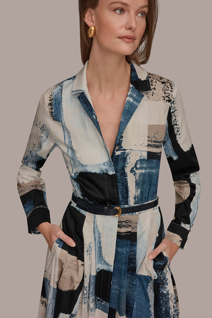 Donna Karan LONG SLEEVE BUTTON FRONT DRESS