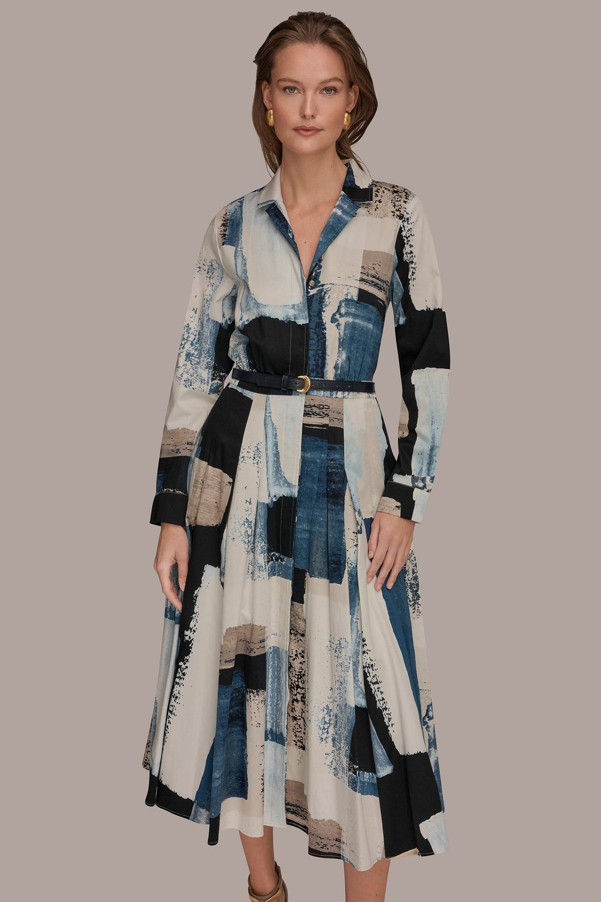 Donna Karan LONG SLEEVE BUTTON FRONT DRESS