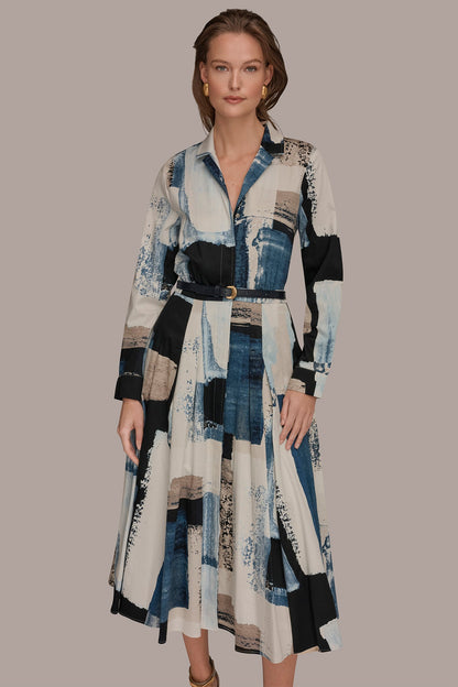 Donna Karan LONG SLEEVE BUTTON FRONT DRESS
