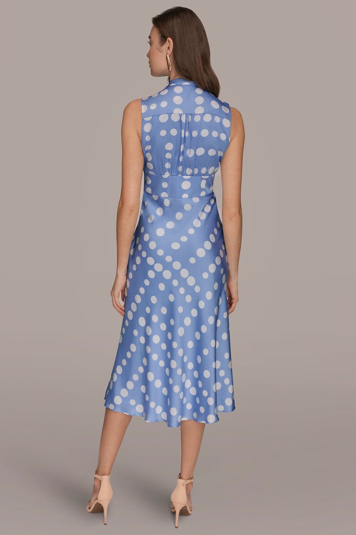 Donna Karan SATIN POLKA-DOT TIE-NECK MIDI DRESS