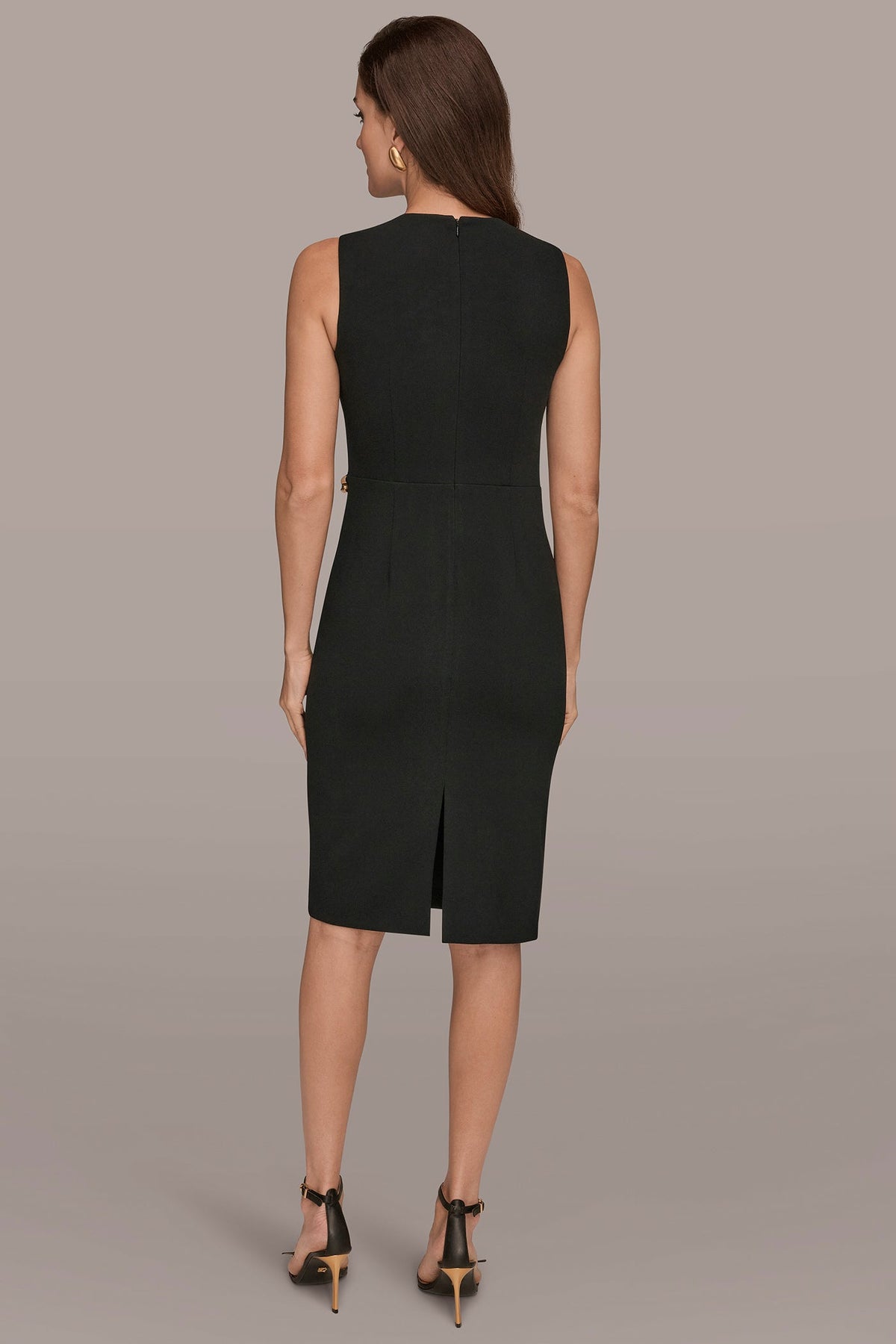 Donna Karan SLEEVELESS PLEATED MIDI SHEATH DRESS