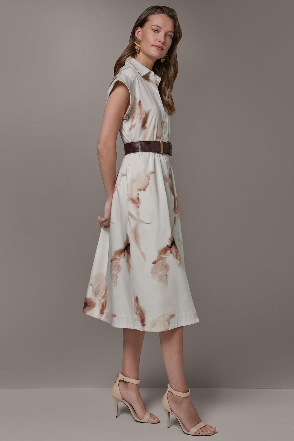 Donna Karan COTTON-SATEEN FLORAL MIDI SHIRT DRESS