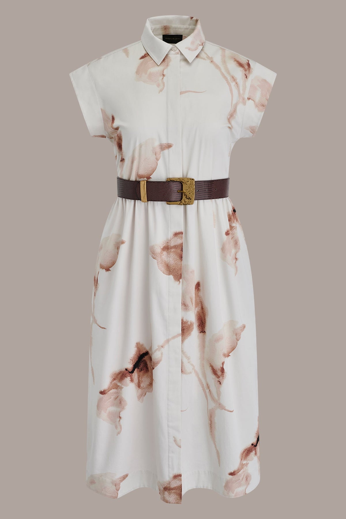 Donna Karan COTTON-SATEEN FLORAL MIDI SHIRT DRESS