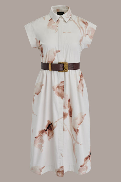 Donna Karan COTTON-SATEEN FLORAL MIDI SHIRT DRESS
