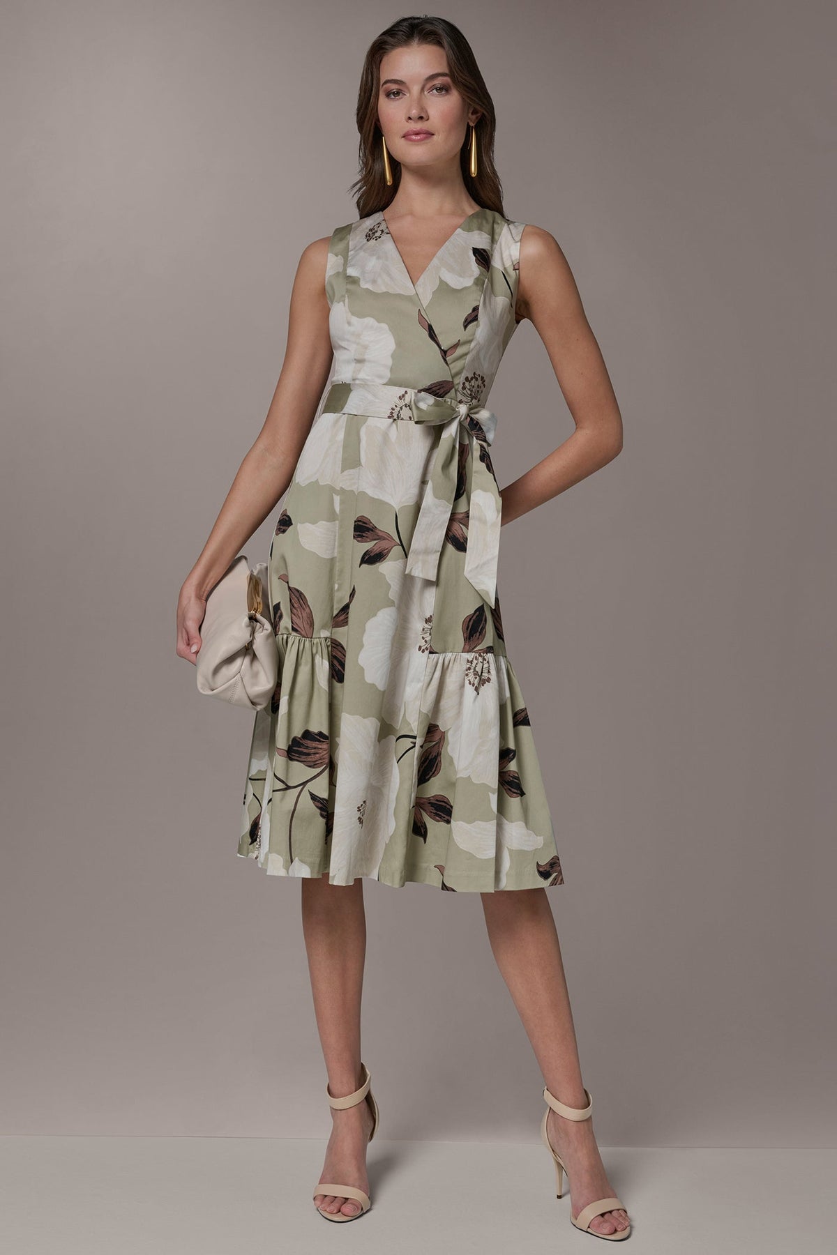 Donna Karan COTTON-SATEEN WRAP MIDI A-LINE DRESS