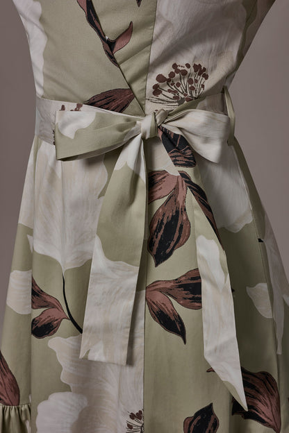Donna Karan COTTON-SATEEN WRAP MIDI A-LINE DRESS