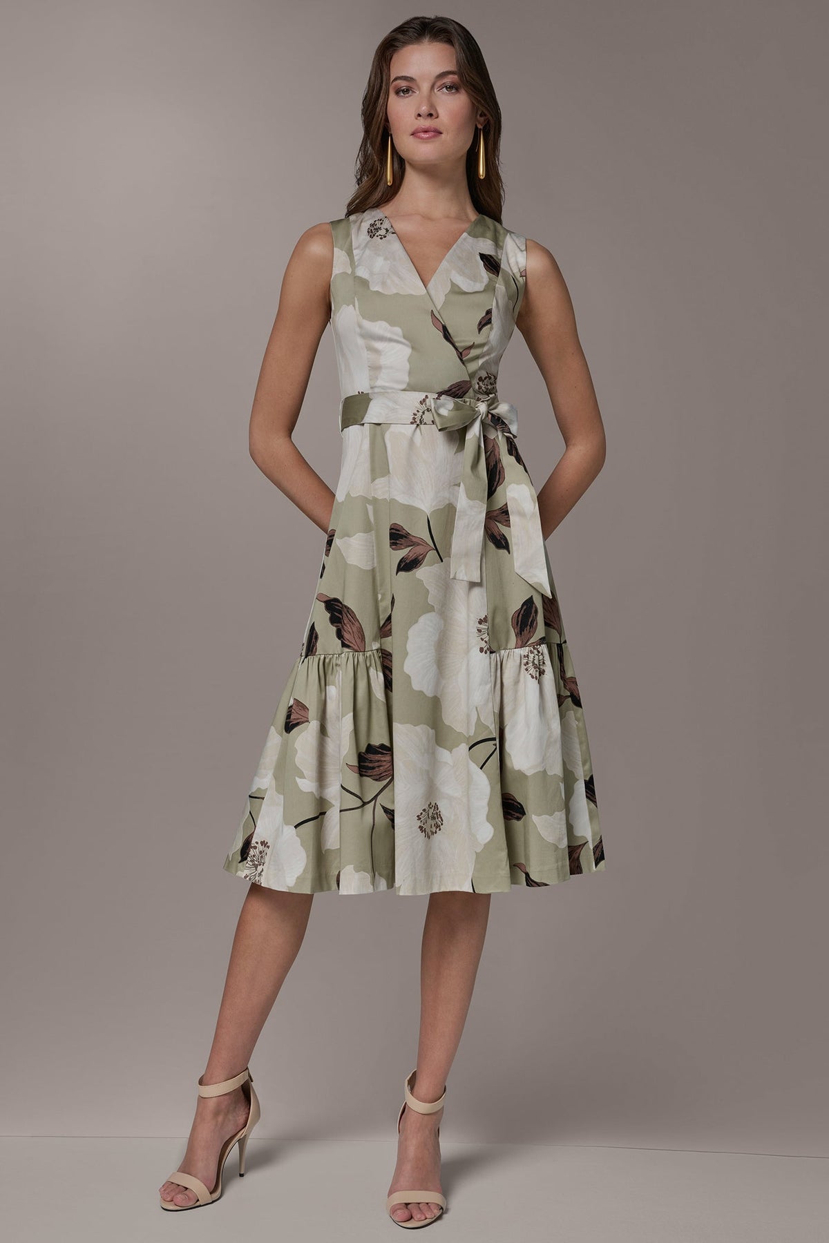 Donna Karan COTTON-SATEEN WRAP MIDI A-LINE DRESS
