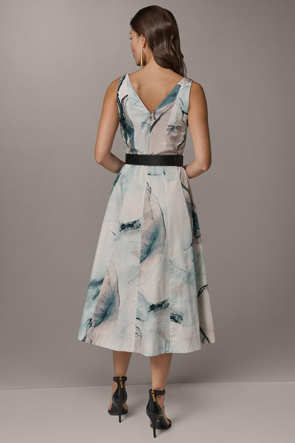 Donna Karan STRETCH-COTTON PRINTED MIDI FIT AND FLARE DRESS