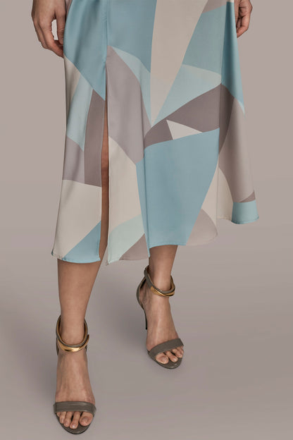 Donna Karan CAP SLEEVE V-NECK PRINTED MIDI DRESS