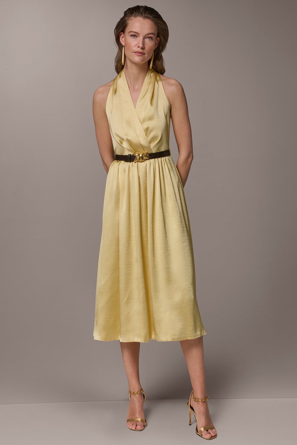 Donna Karan SLEEVELESS COWL-NECK MIDI DRESS