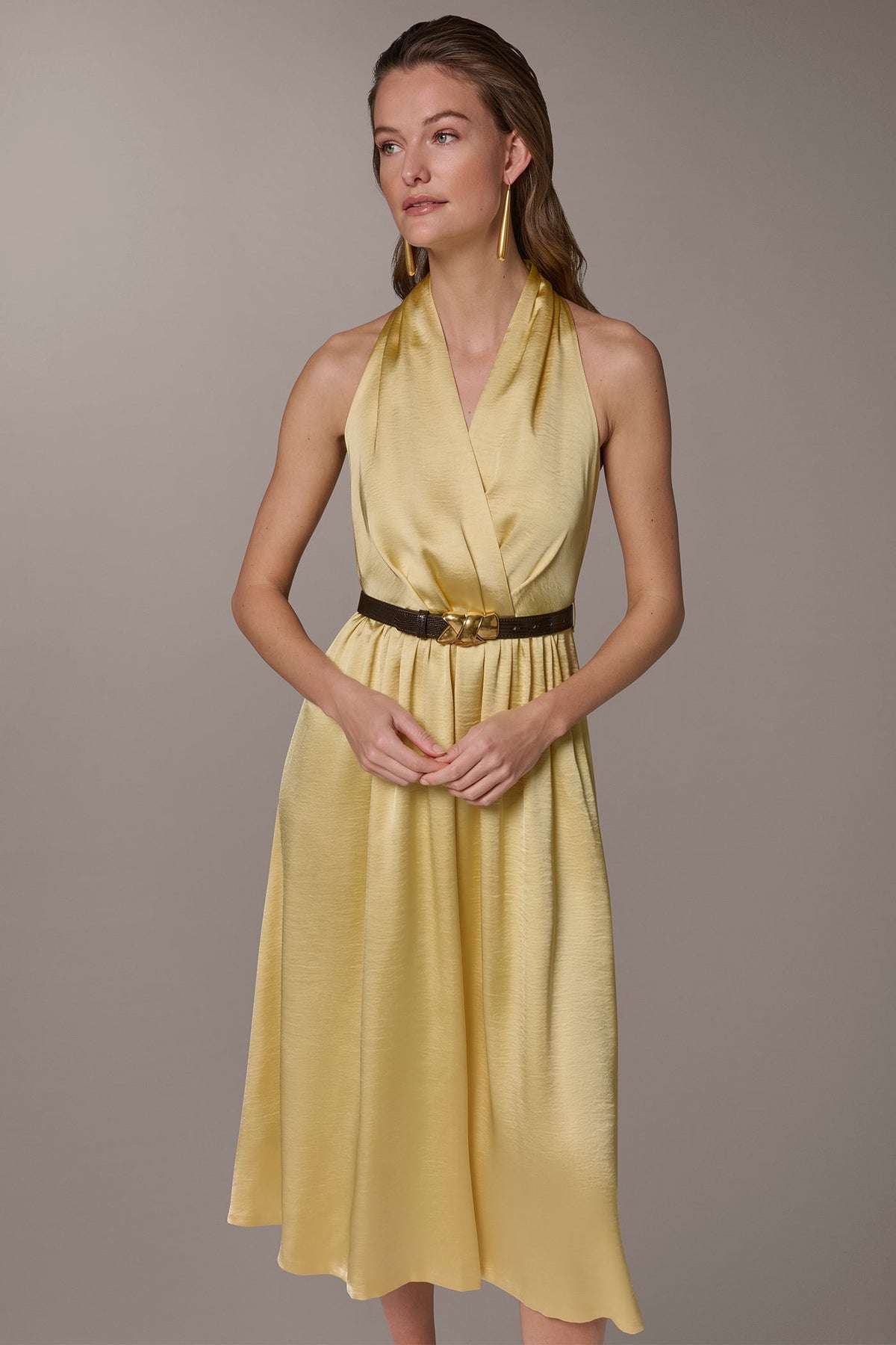 Donna Karan SLEEVELESS COWL-NECK MIDI DRESS