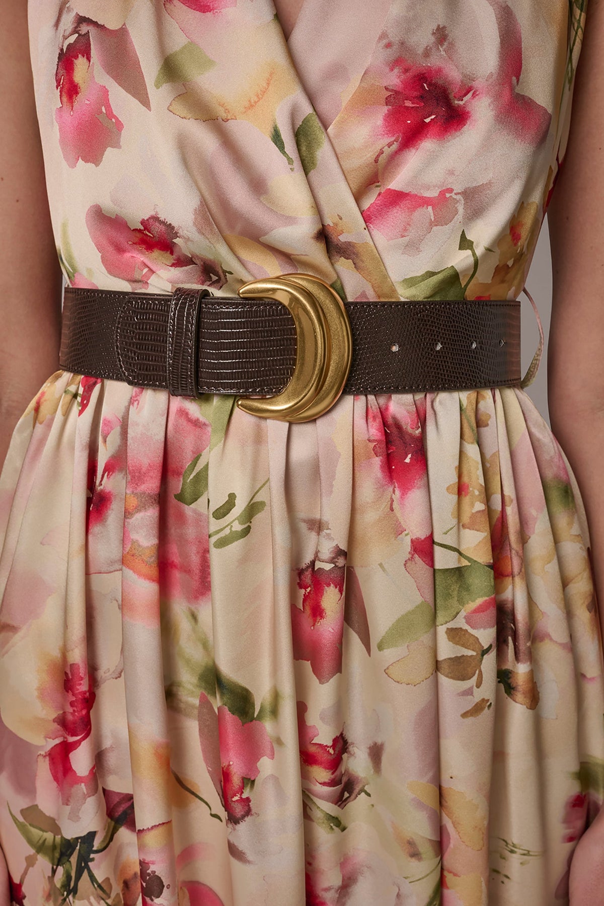 Donna Karan CHARMEUSE FLORAL WRAP-EFFECT MIDI HALTER DRESS