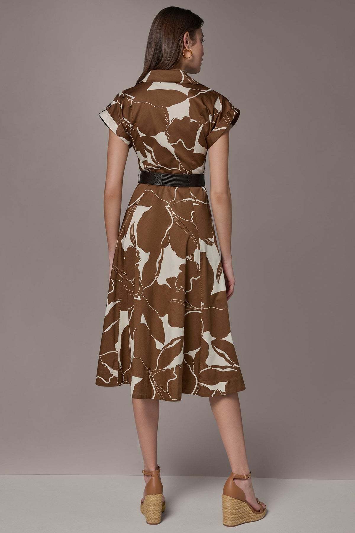 Donna Karan COTTON-SATEEN FLORAL MIDI SHIRT DRESS