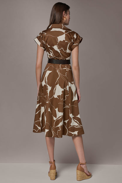 Donna Karan COTTON-SATEEN FLORAL MIDI SHIRT DRESS