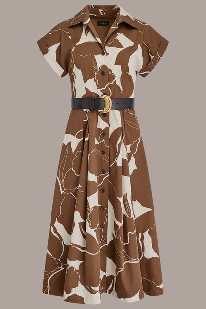 Donna Karan COTTON-SATEEN FLORAL MIDI SHIRT DRESS