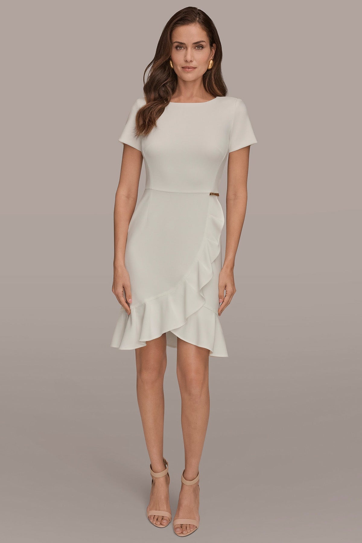 Donna Karan SHORT SLEEVE RUFFLE SHEATH DRESS